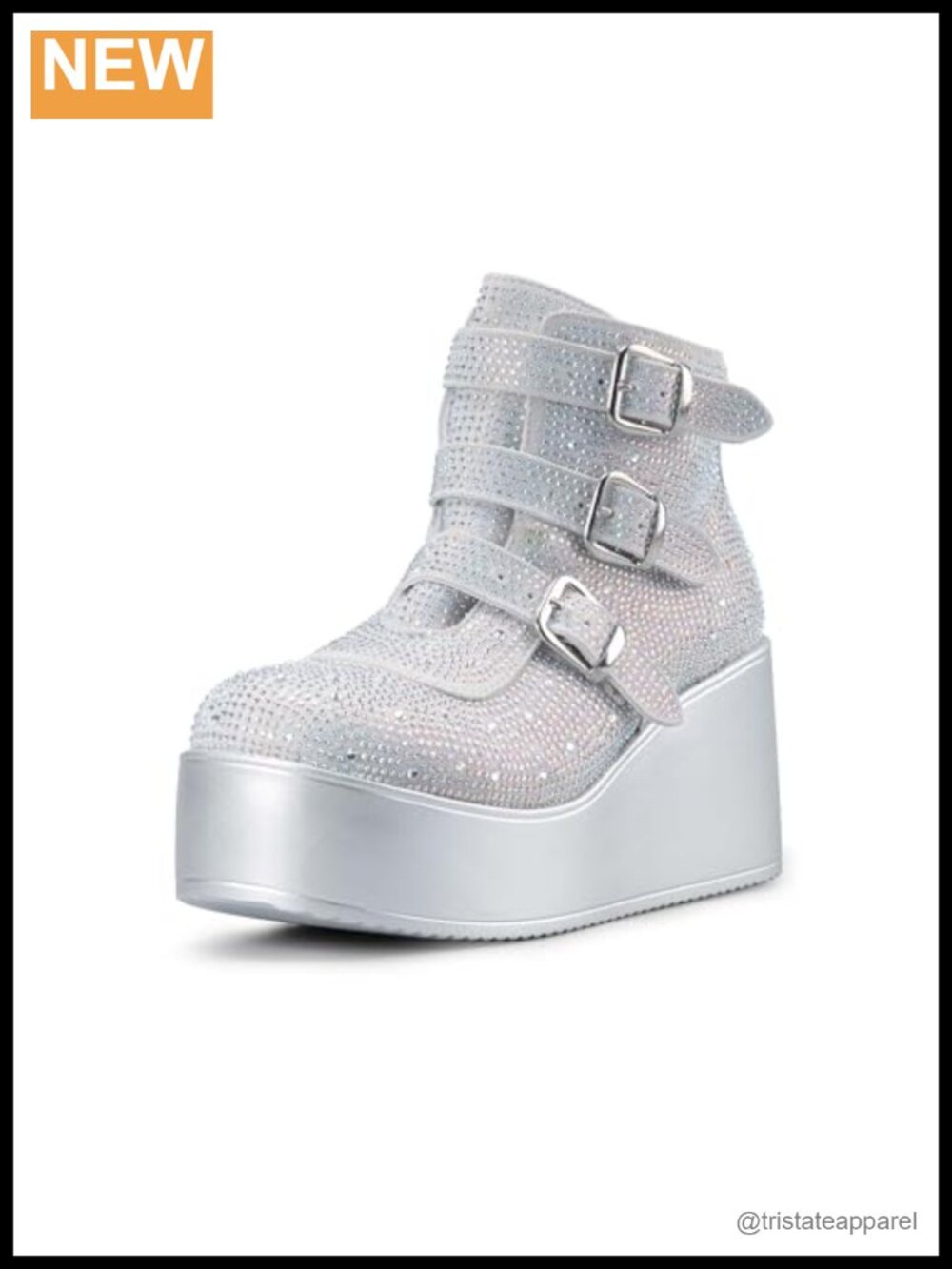 Platform Chunky Ankle Boots Wedge Round Toe Zipper Buckle Glitter Thick Sole